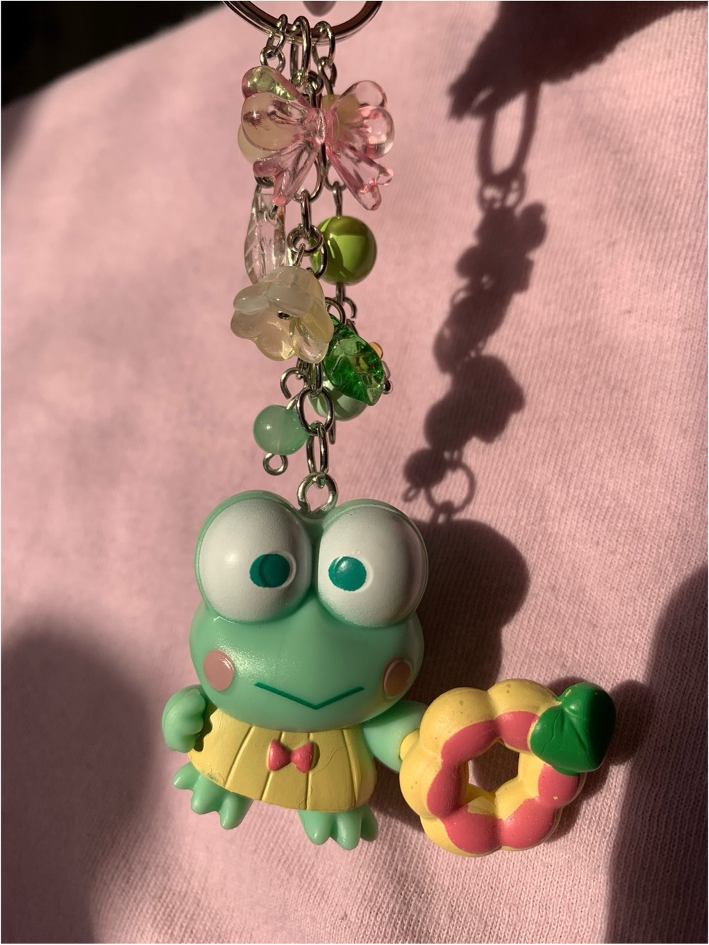 Sanrio Keroppi Frog Keychain with Pink, Green & Yellow Charms